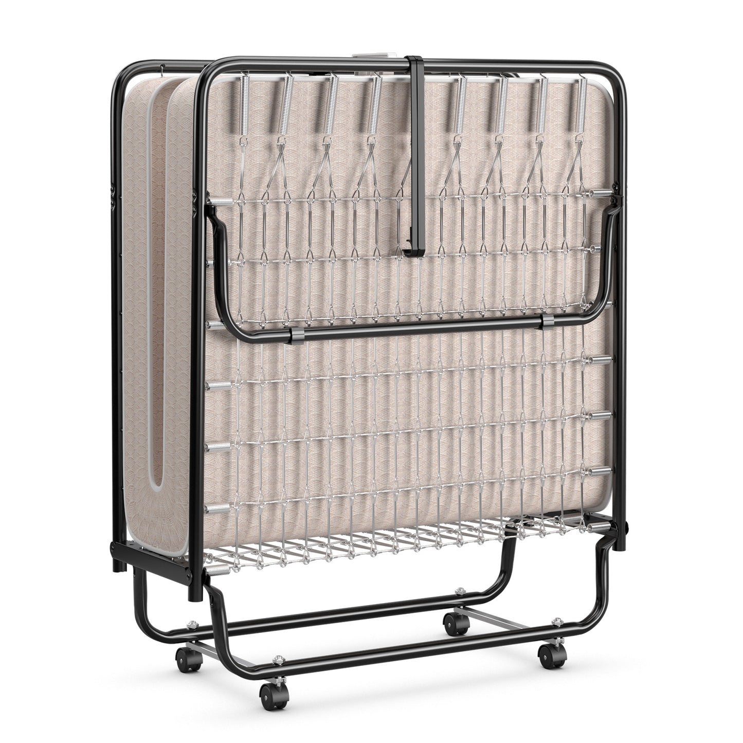 Rollaway Guest Bed with Memory Foam Mattress and Steel Frame Made in Italy - Beige