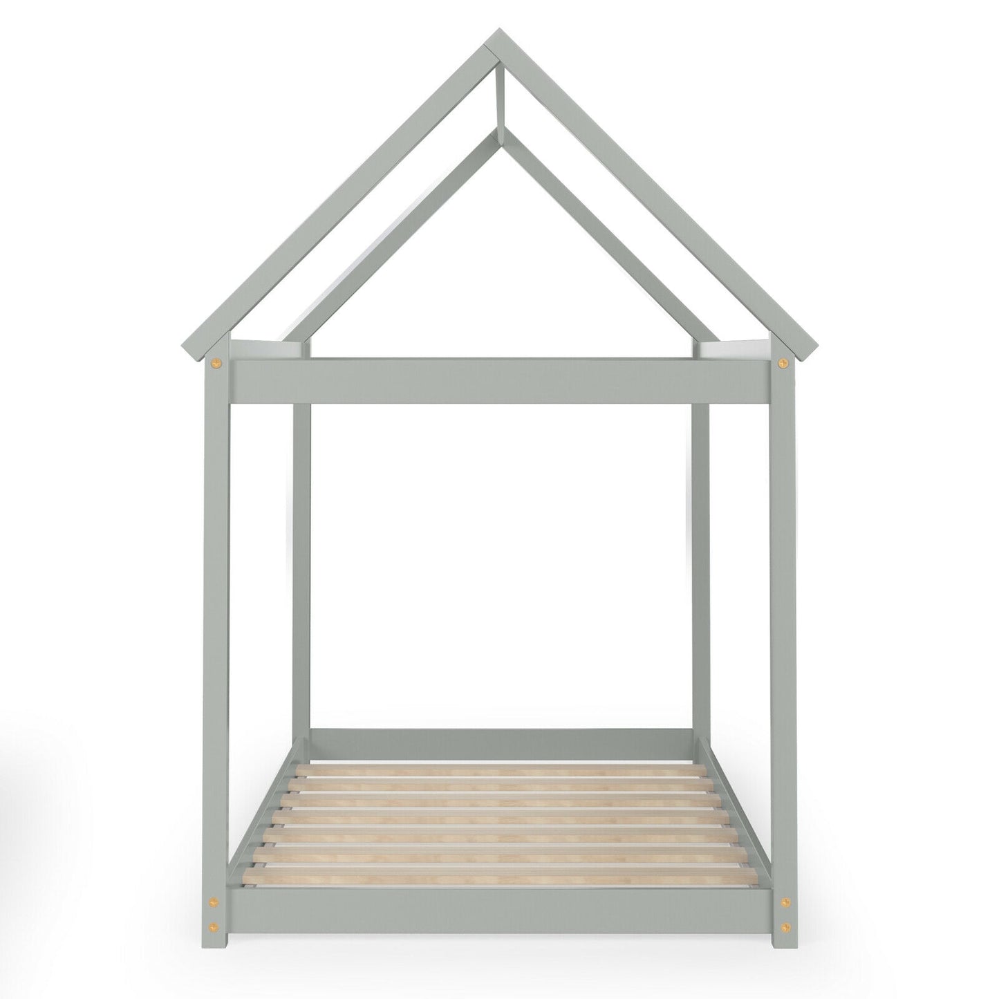 Durable Twin Platform Kids Bed with Roof and Heavy-Duty Slats – Grey