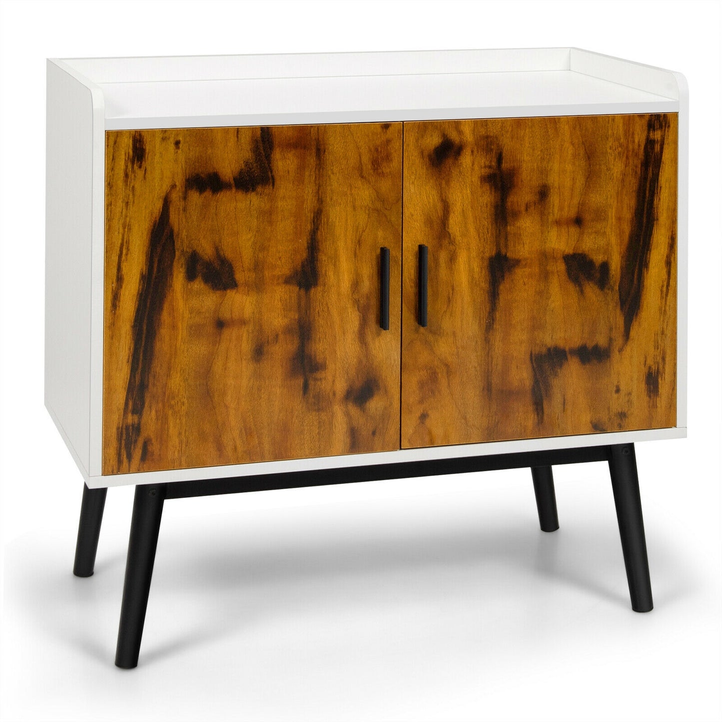 Mid-Century Modern Storage Cabinet with Double Doors and Metal Legs for Dining Room Living Room or Entryway