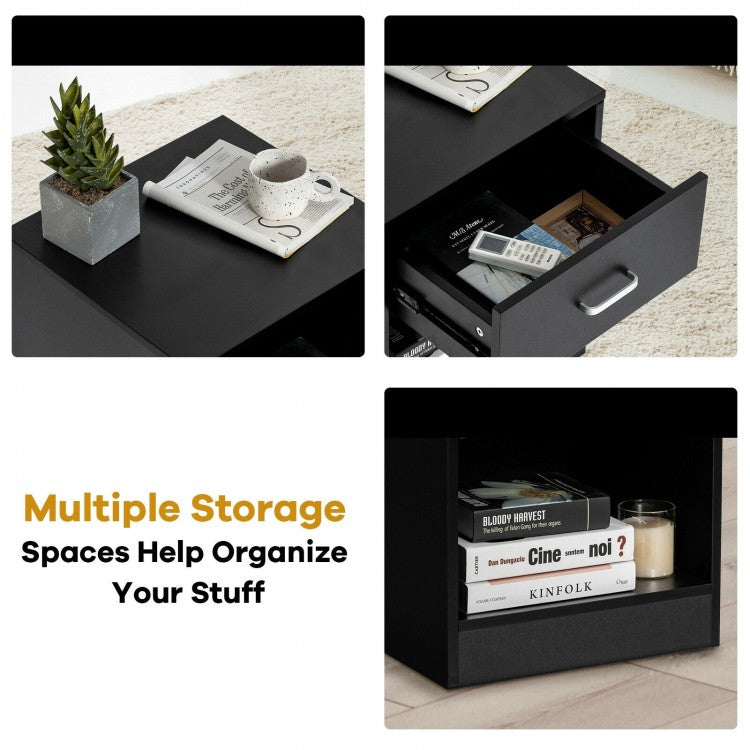 Modern Nightstand with Drawer and Open Storage Shelf – Black Finish