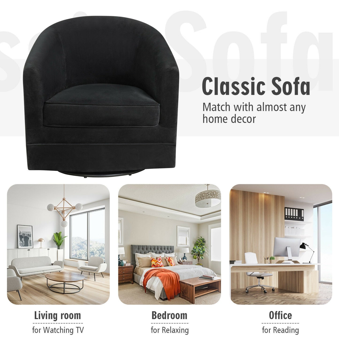 360 Degree Swivel Accent Chair with Metal Base