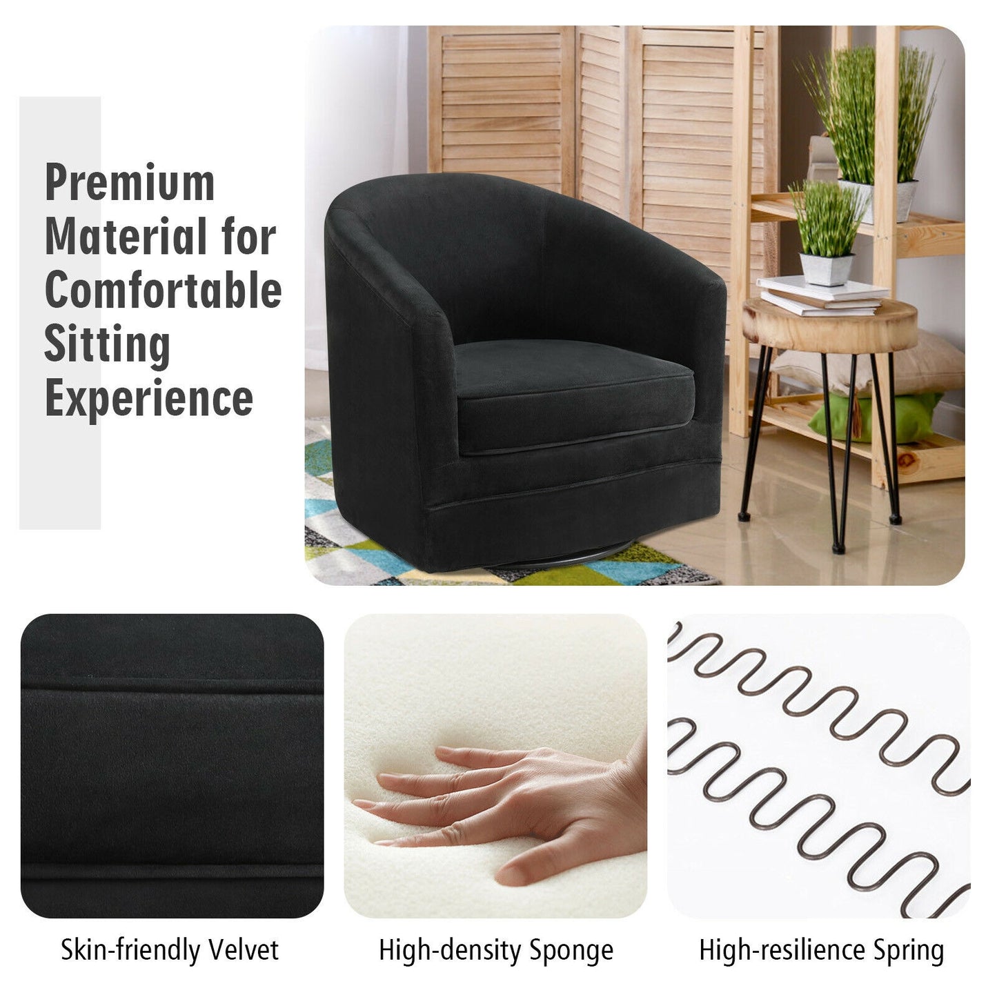 360 Degree Swivel Accent Chair with Metal Base