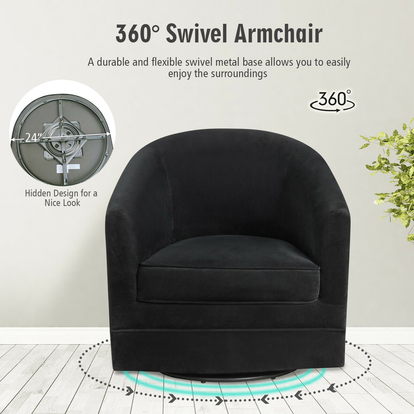360 Degree Swivel Accent Chair with Metal Base