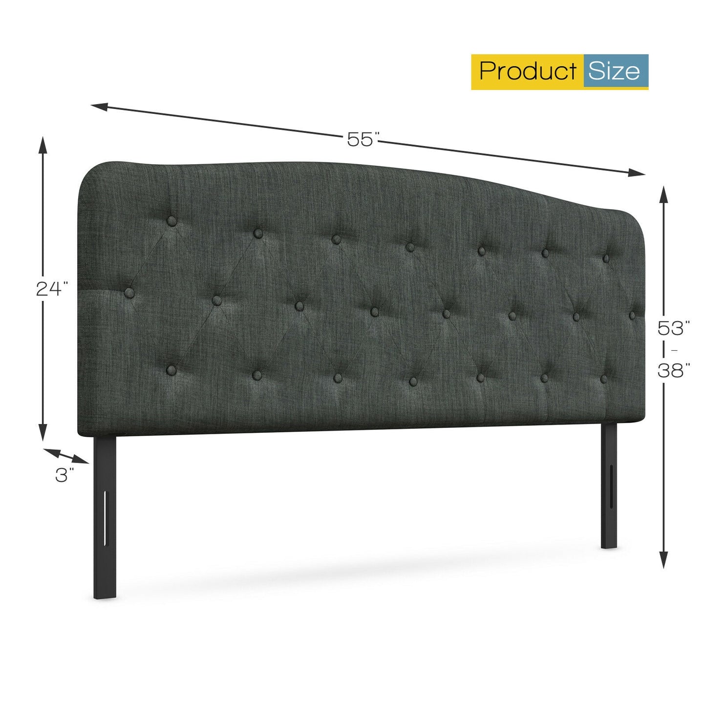 Adjustable Faux Linen Headboard for Full Size Beds - Dark Grey