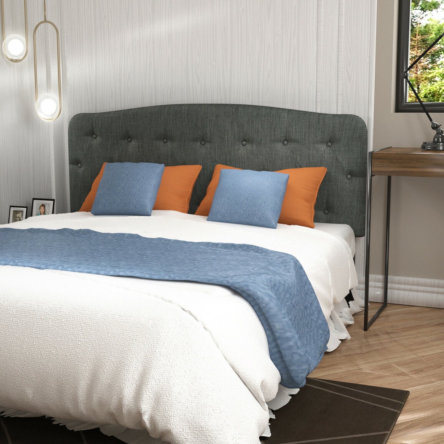 Adjustable Faux Linen Headboard for Full Size Beds - Dark Grey