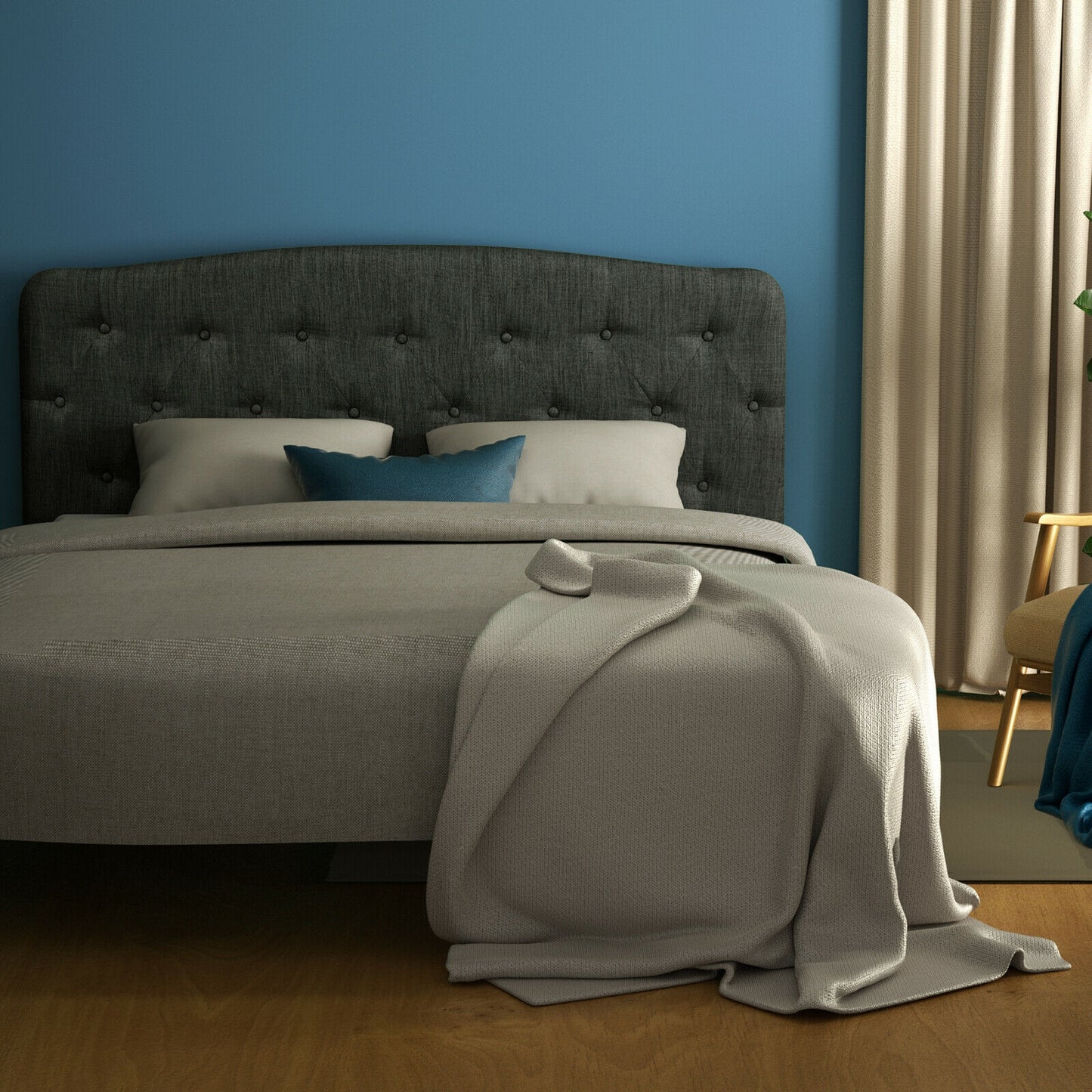 Adjustable Faux Linen Headboard for Full Size Beds - Dark Grey