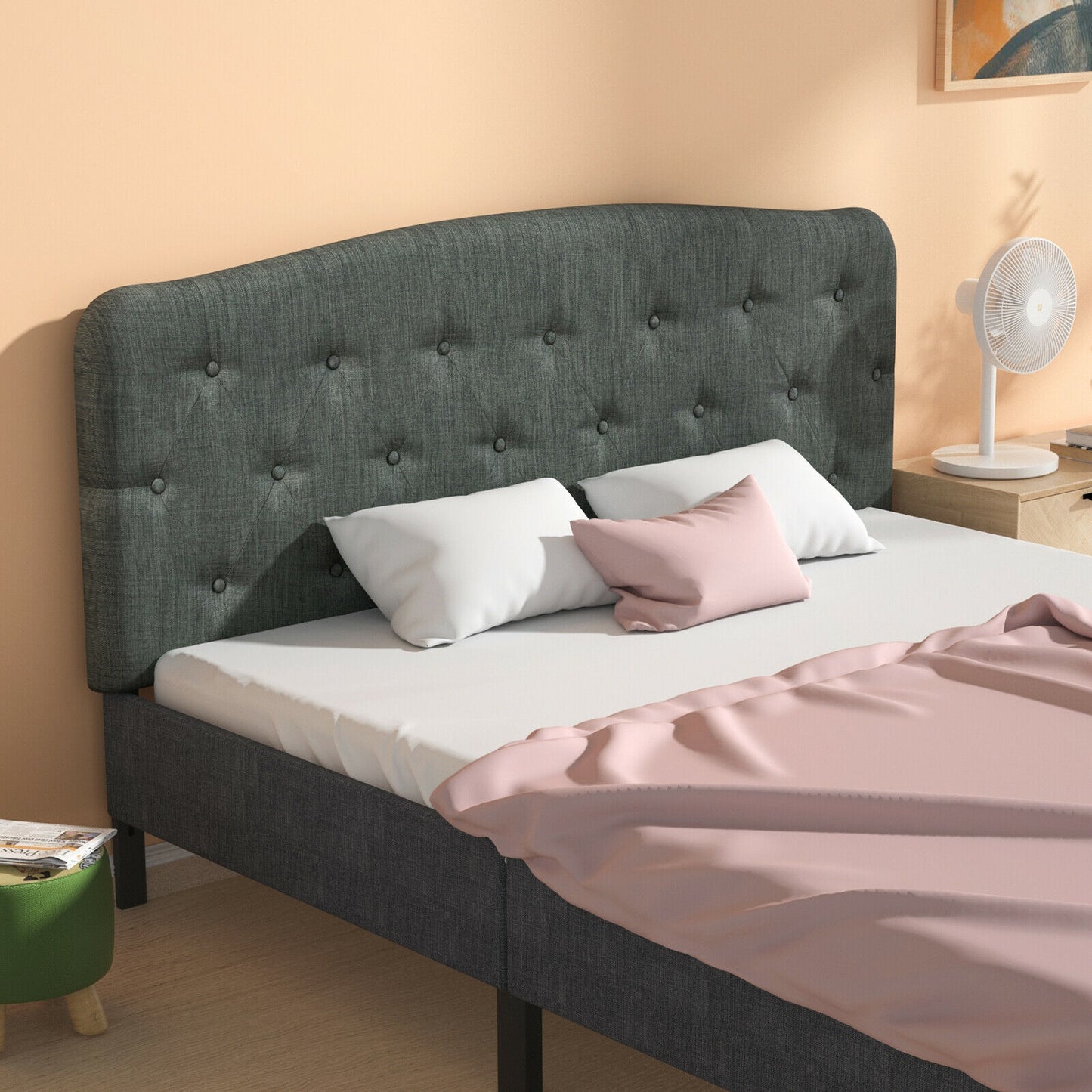 Adjustable Faux Linen Headboard for Full Size Beds - Dark Grey