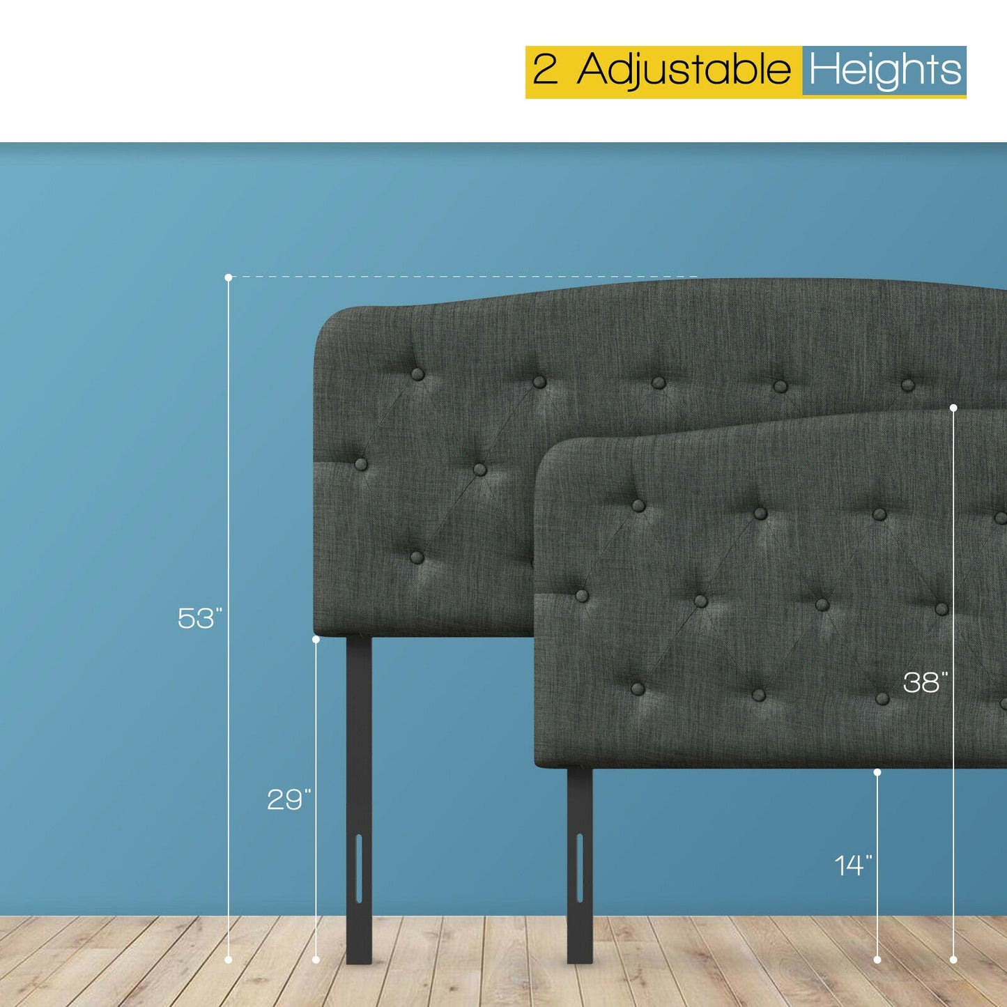 Adjustable Faux Linen Headboard for Full Size Beds - Dark Grey
