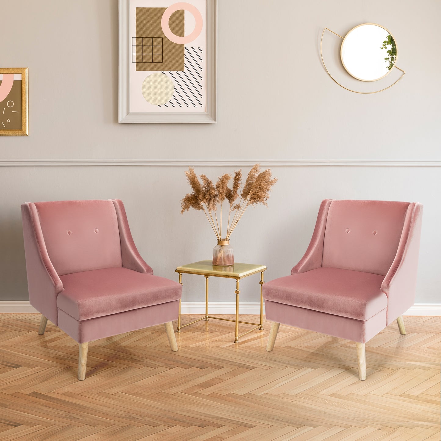 Elegant Velvet Accent Chair with Wingback Design Padded Seat and Wooden Legs