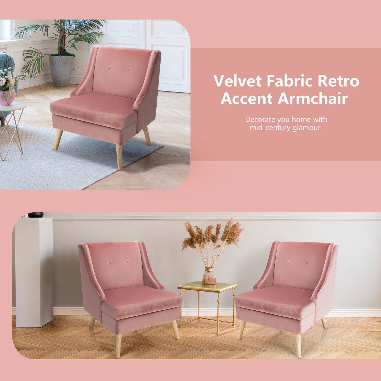 Elegant Velvet Accent Chair with Wingback Design Padded Seat and Wooden Legs