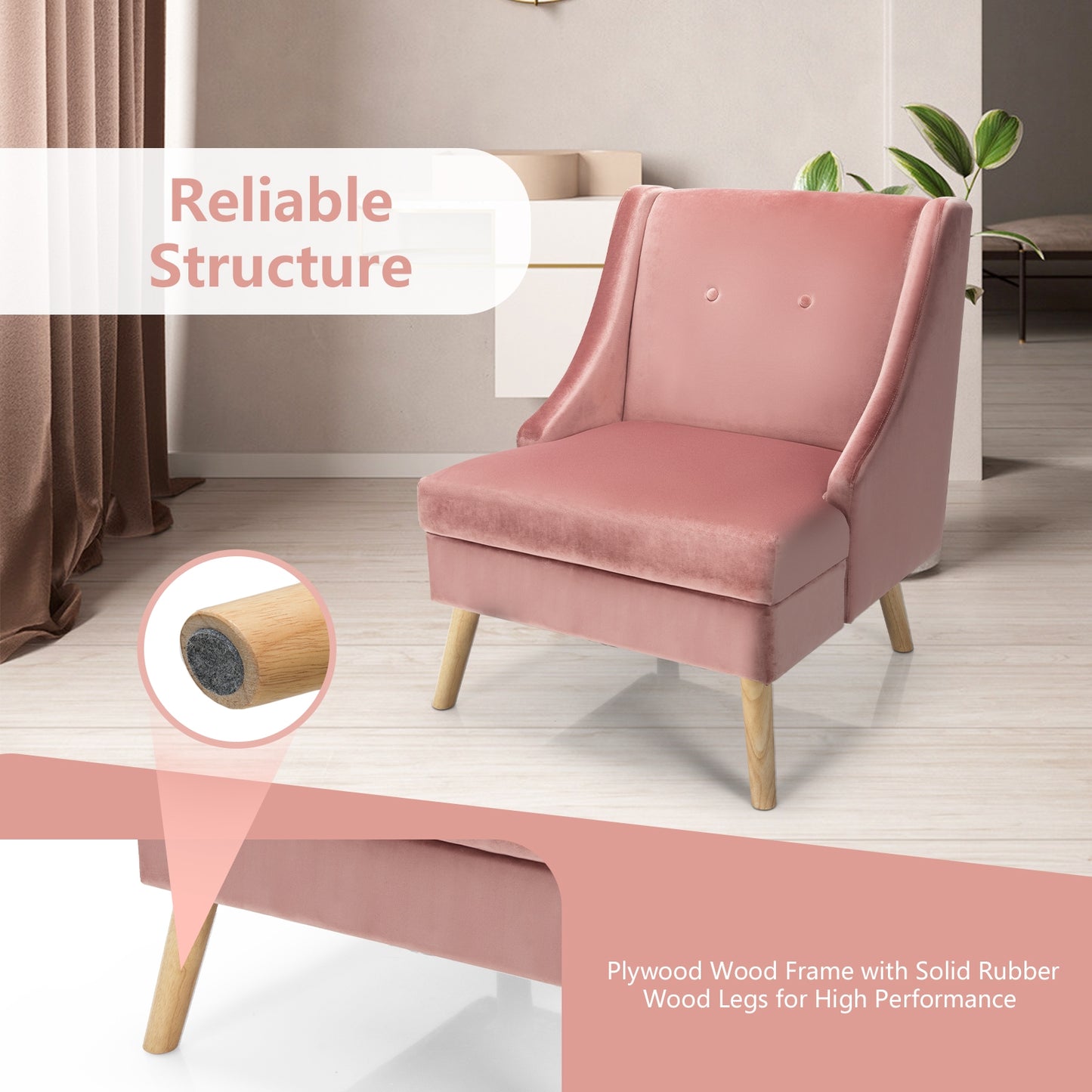 Elegant Velvet Accent Chair with Wingback Design Padded Seat and Wooden Legs