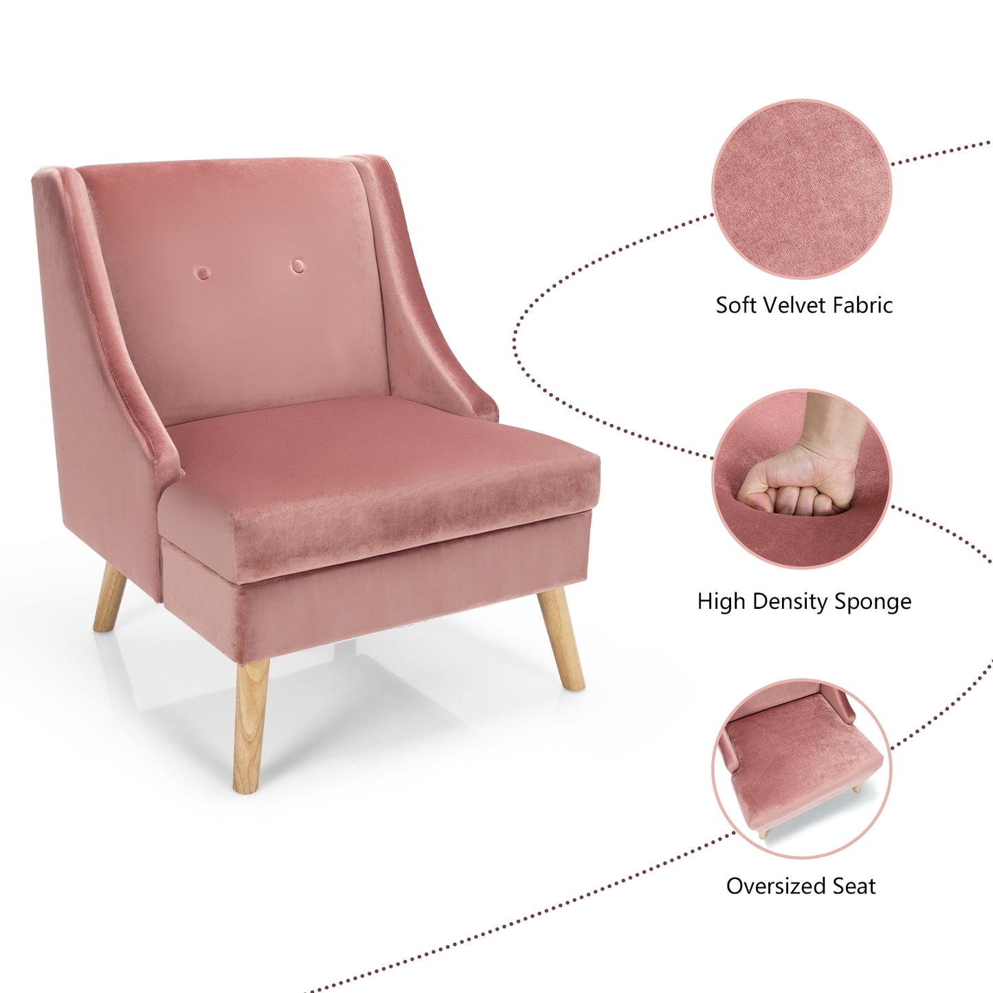 Elegant Velvet Accent Chair with Wingback Design Padded Seat and Wooden Legs