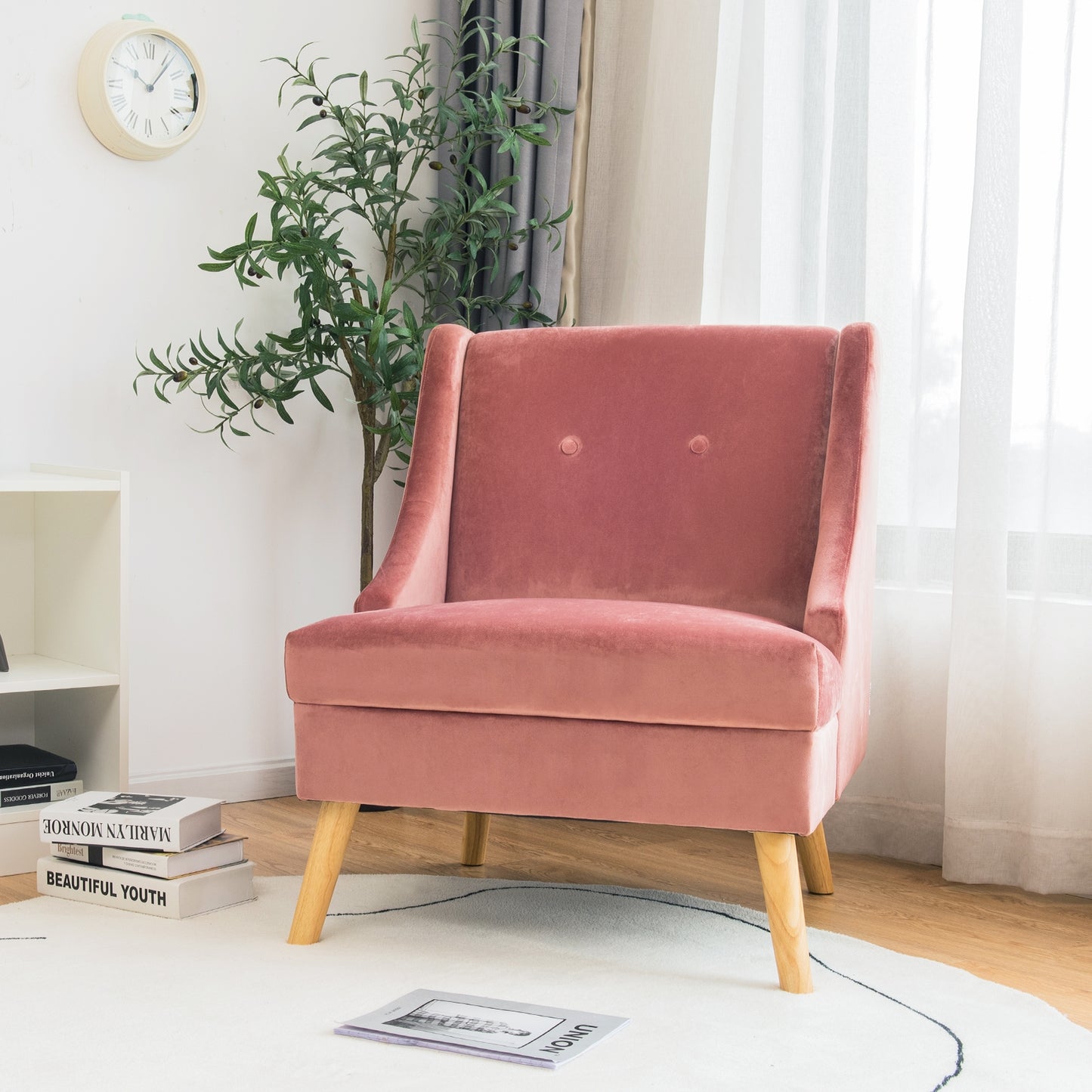 Elegant Velvet Accent Chair with Wingback Design Padded Seat and Wooden Legs
