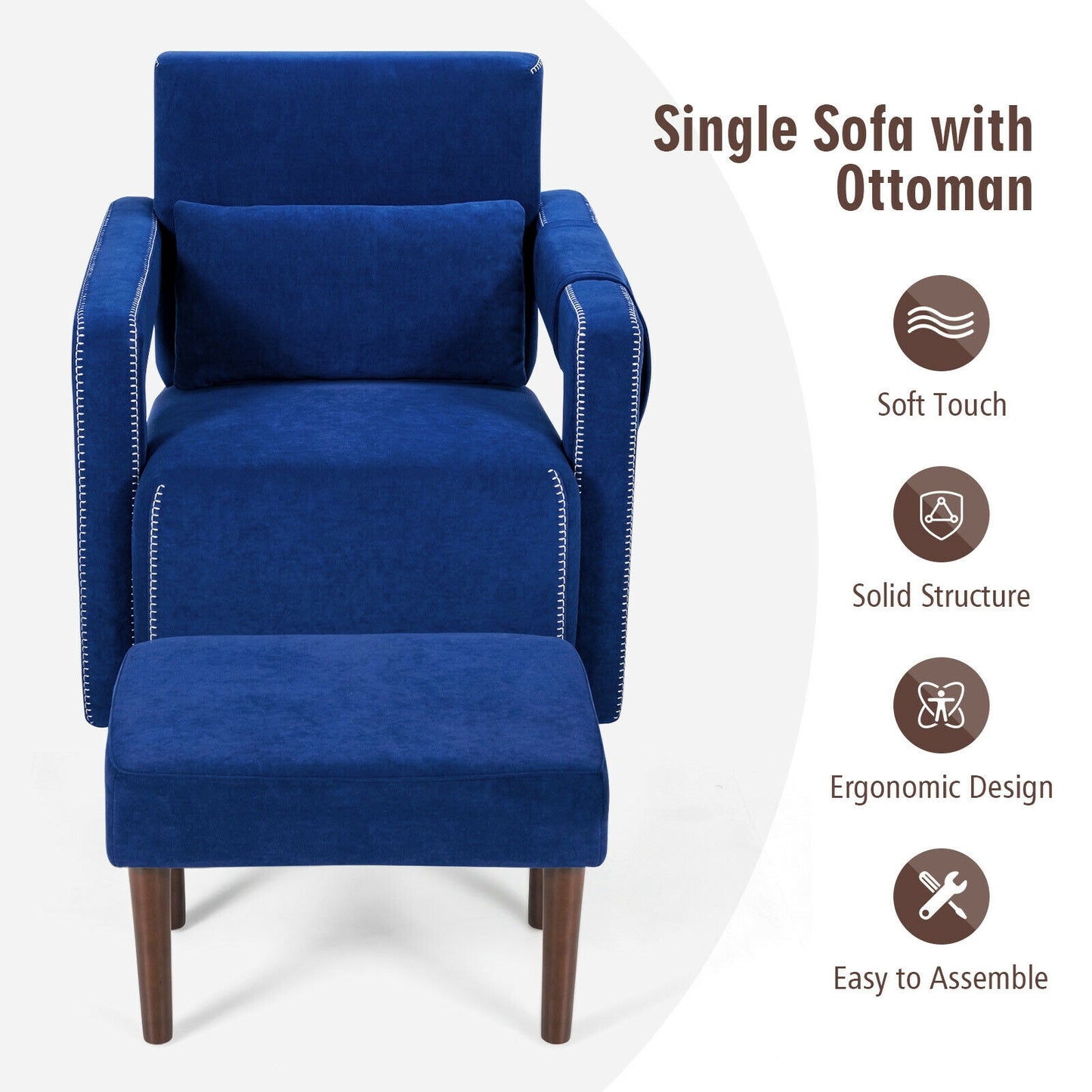 Contemporary Berber Fleece Accent Chair with Ottoman and Lumbar Pillow in Blue
