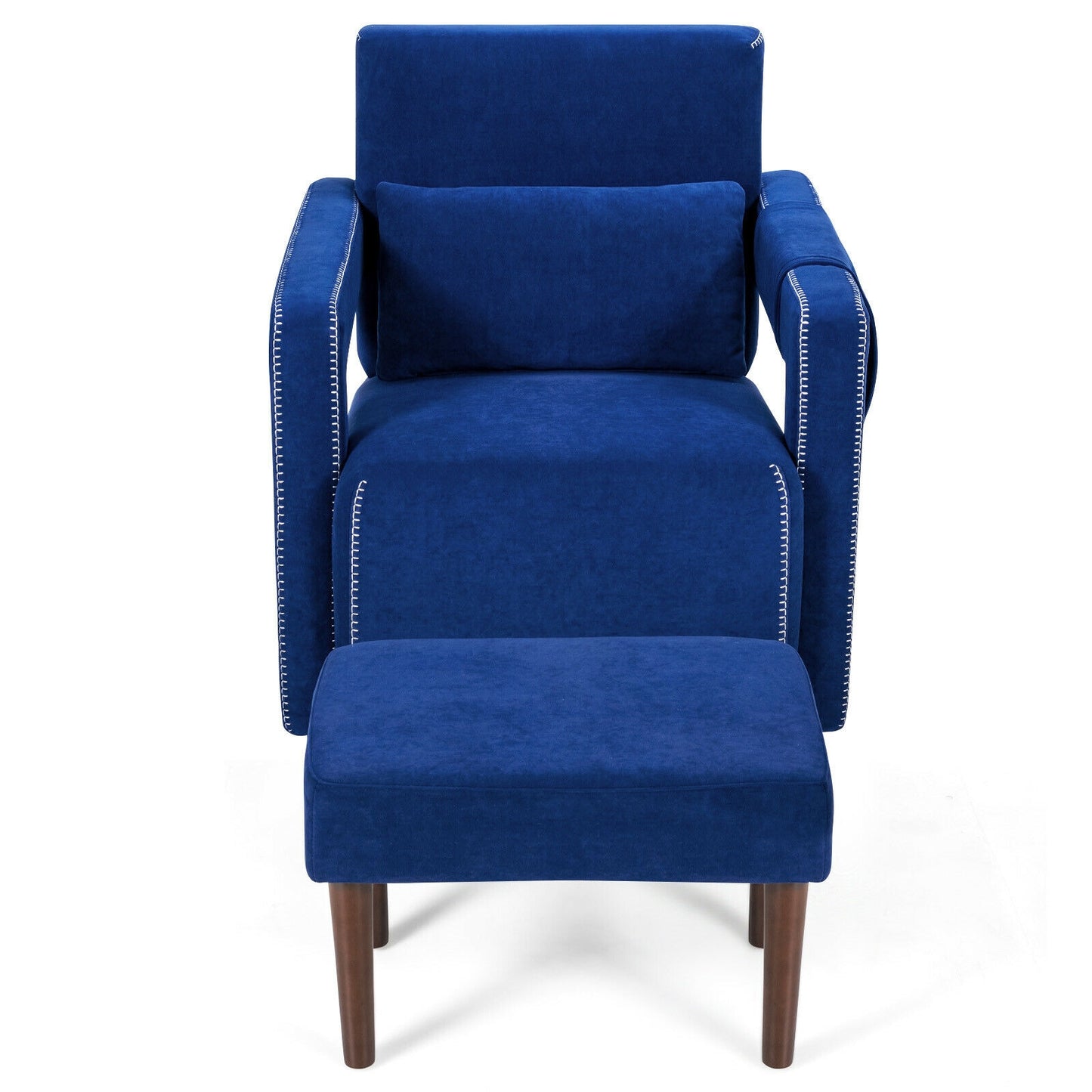 Contemporary Berber Fleece Accent Chair with Ottoman and Lumbar Pillow in Blue