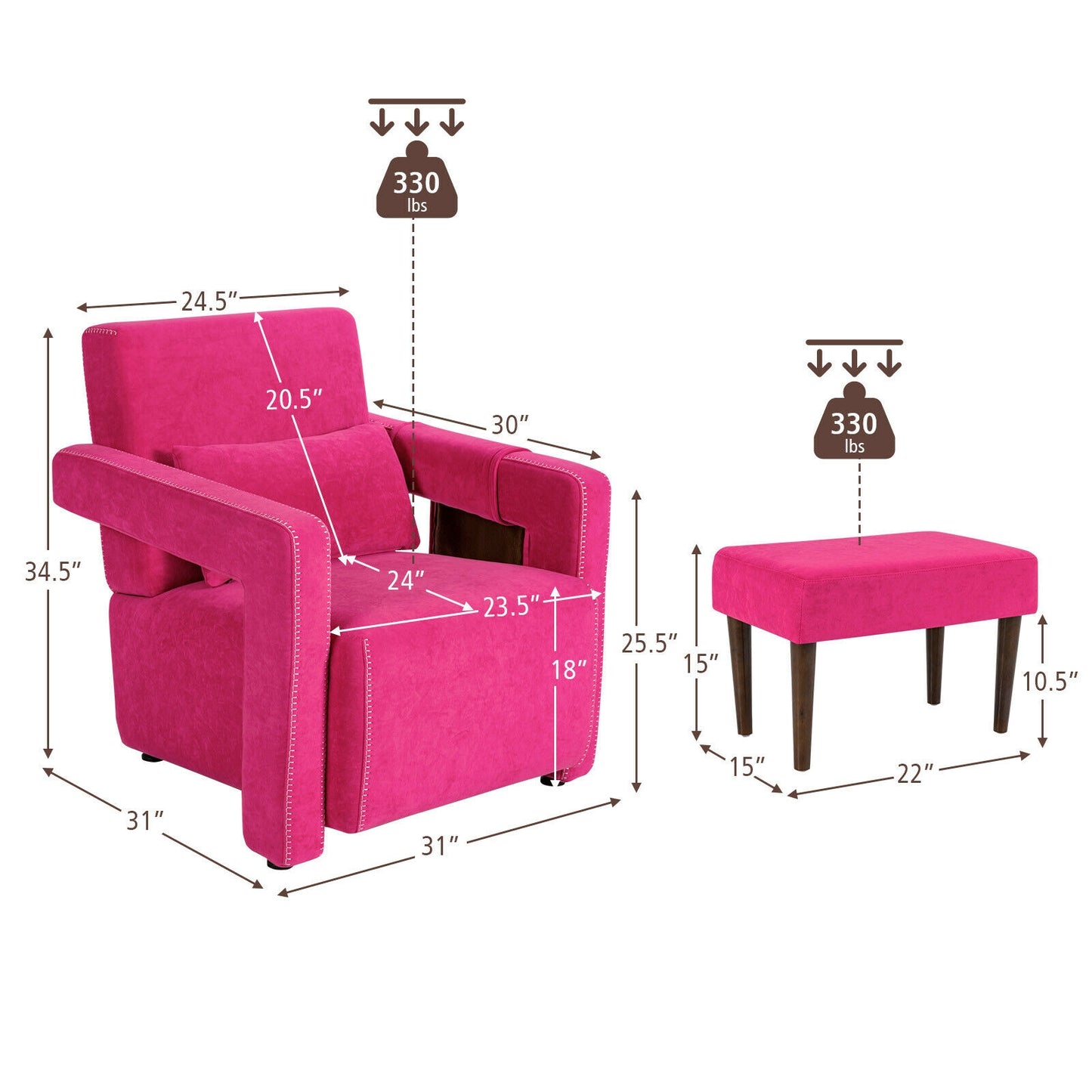 Contemporary Berber Fleece Accent Chair with Ottoman and Lumbar Pillow in Red