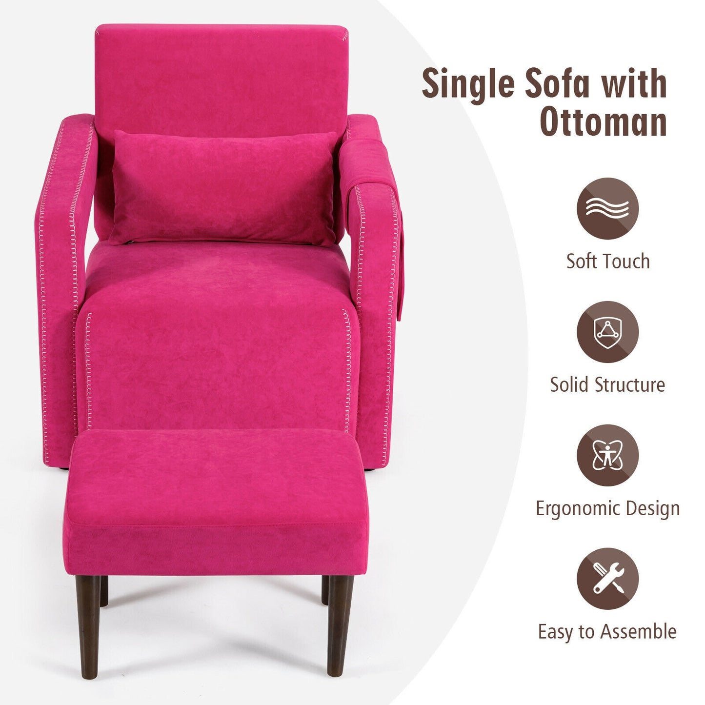 Contemporary Berber Fleece Accent Chair with Ottoman and Lumbar Pillow in Red