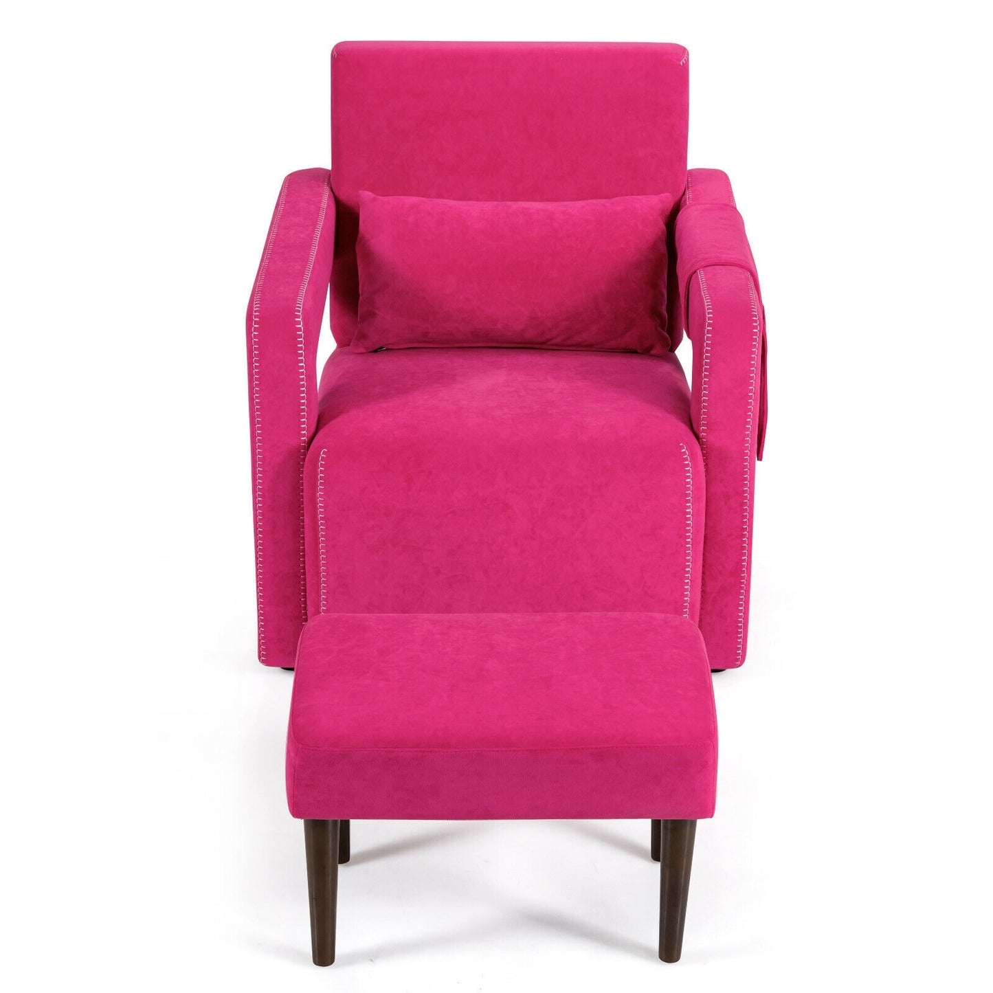 Contemporary Berber Fleece Accent Chair with Ottoman and Lumbar Pillow in Red