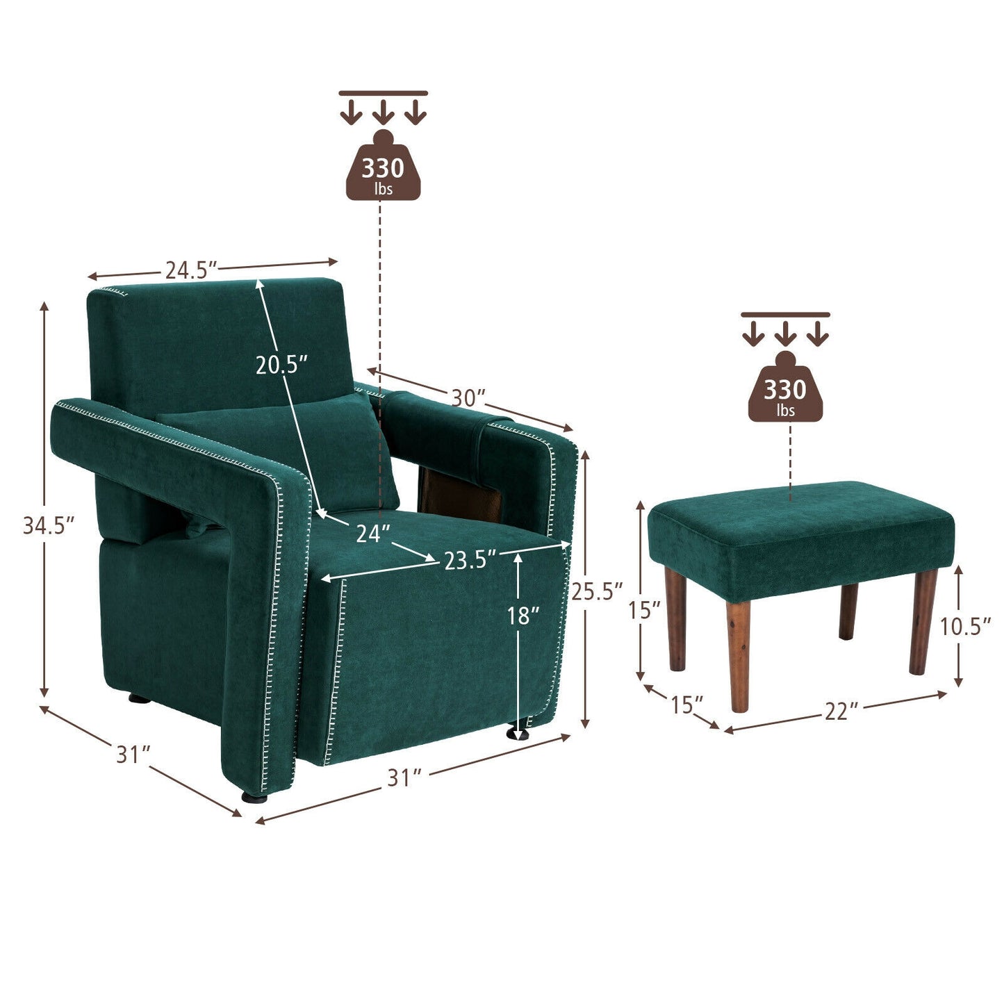 Contemporary Berber Fleece Accent Chair with Ottoman and Lumbar Pillow in Green