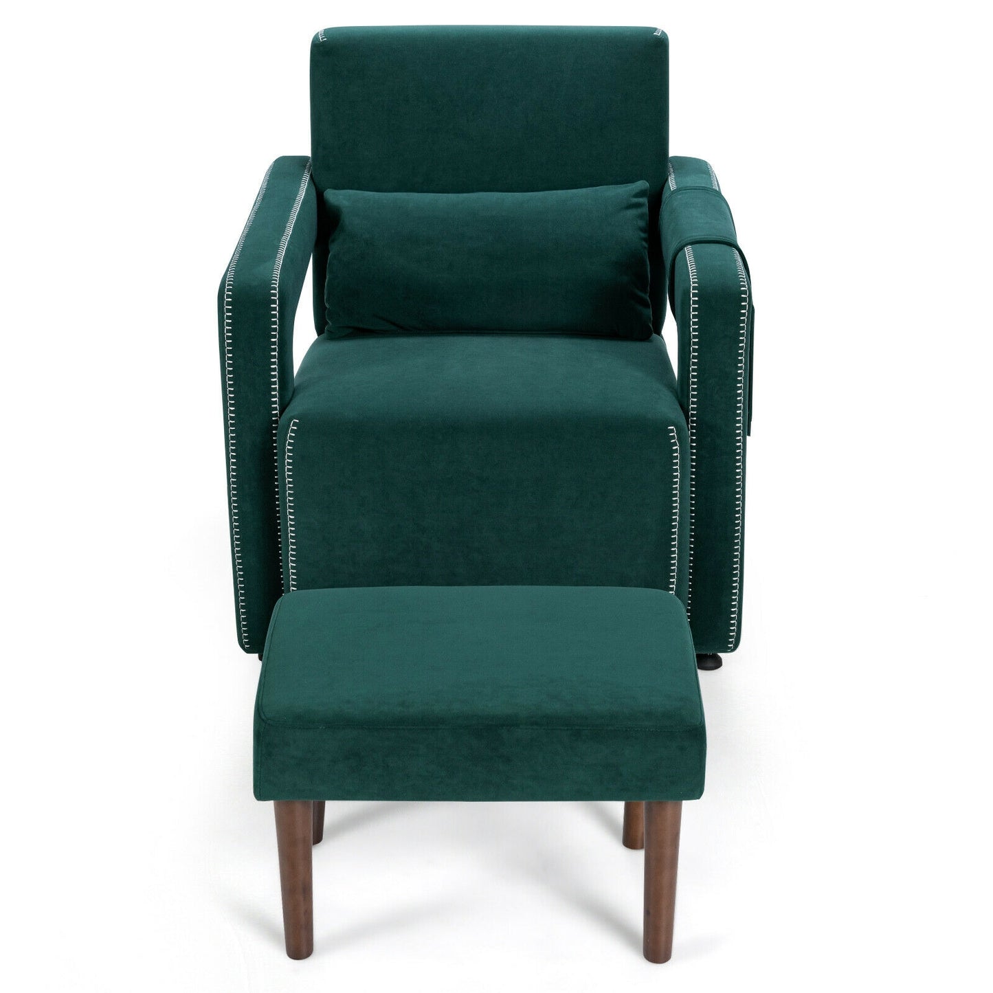 Contemporary Berber Fleece Accent Chair with Ottoman and Lumbar Pillow in Green
