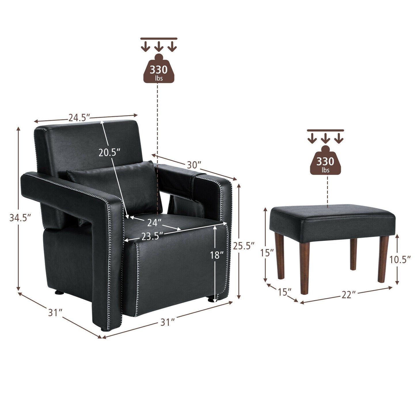 Contemporary Berber Fleece Accent Chair with Ottoman and Lumbar Pillow in Black