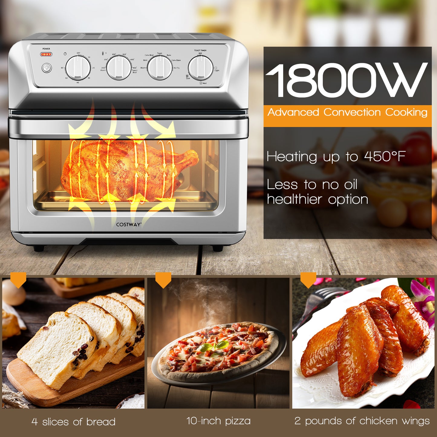 21.5QT 1800W Convection Air Fryer Toaster Oven with Recipe Book