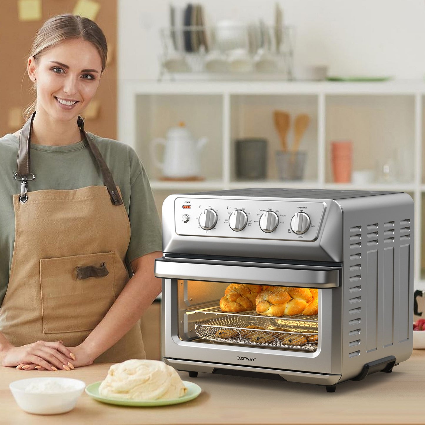 21.5QT 1800W Convection Air Fryer Toaster Oven with Recipe Book