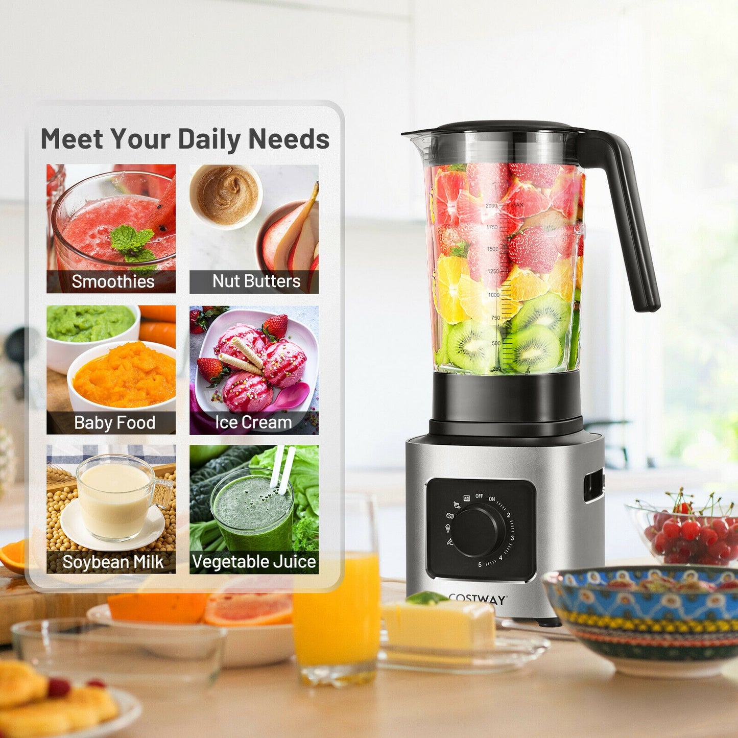 1500W Professional 5 Speed Blender with 5 Pre Set Functions & 68oz Tritan Jar