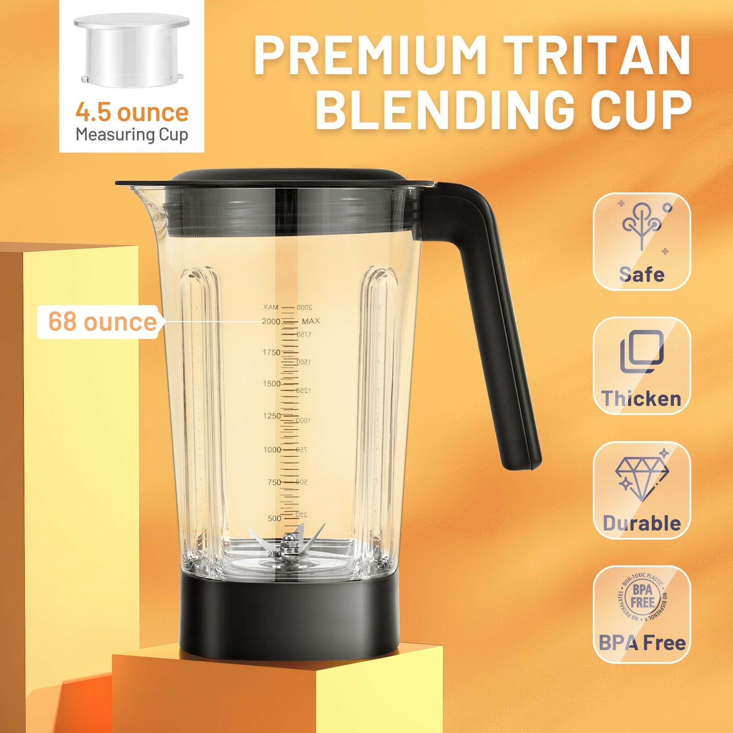 1500W Professional 5 Speed Blender with 5 Pre Set Functions & 68oz Tritan Jar