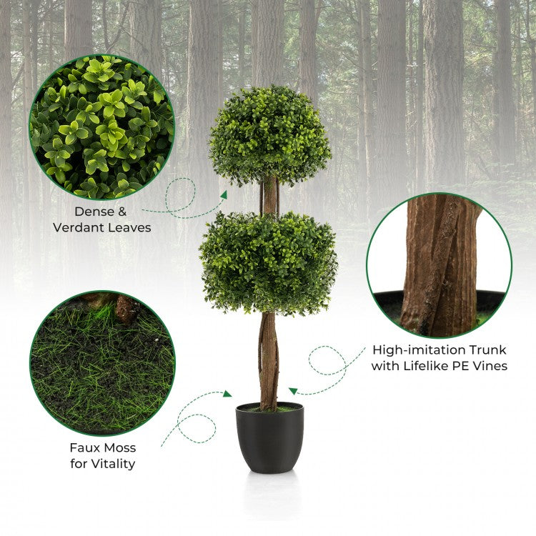 40 Inch Double Ball Artificial Boxwood Topiary Tree for Home & Garden Decor