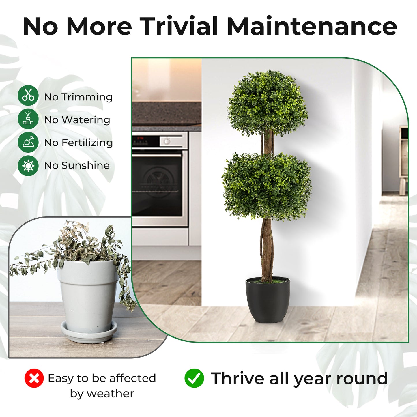 40 Inch Double Ball Artificial Boxwood Topiary Tree for Home & Garden Decor