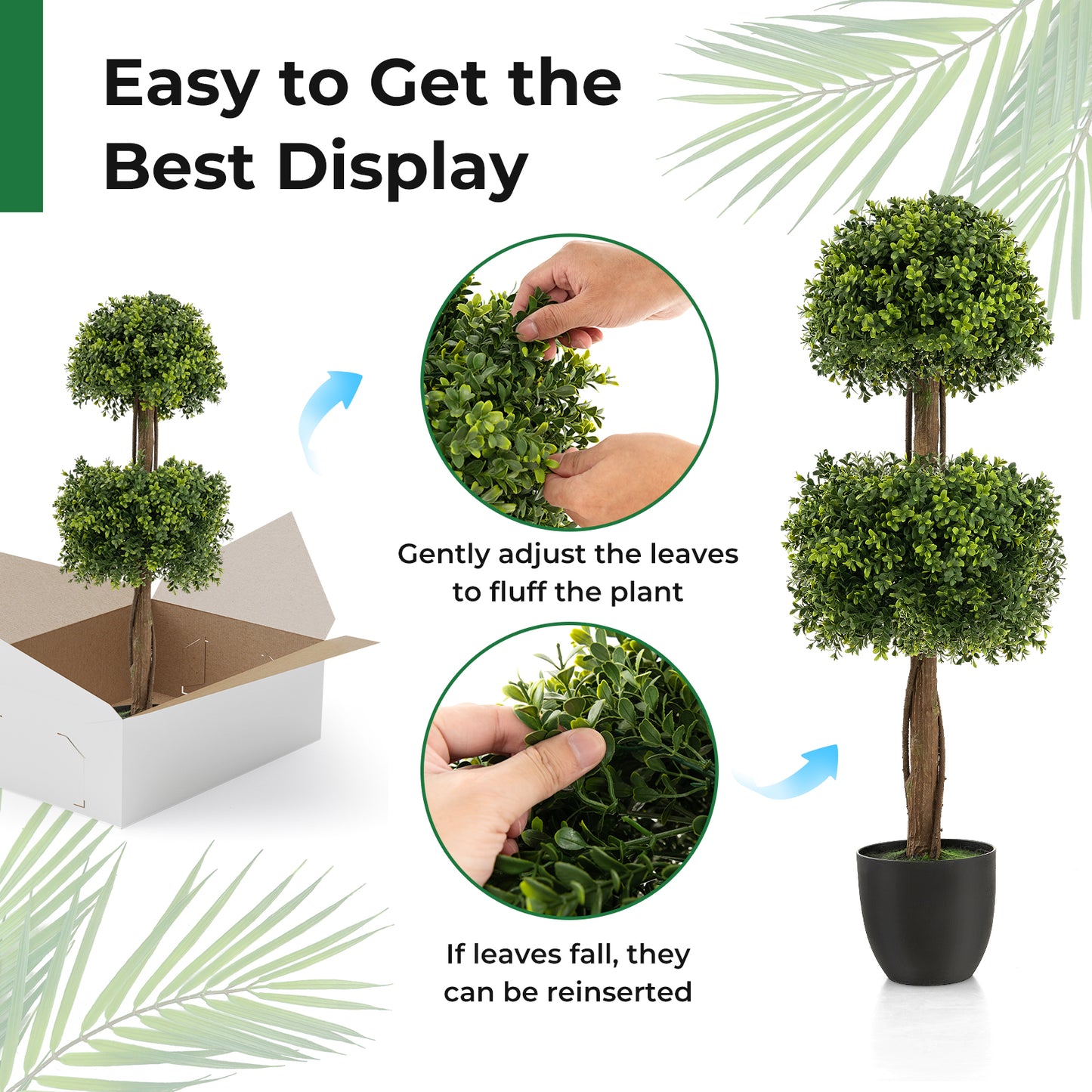 40 Inch Double Ball Artificial Boxwood Topiary Tree for Home & Garden Decor