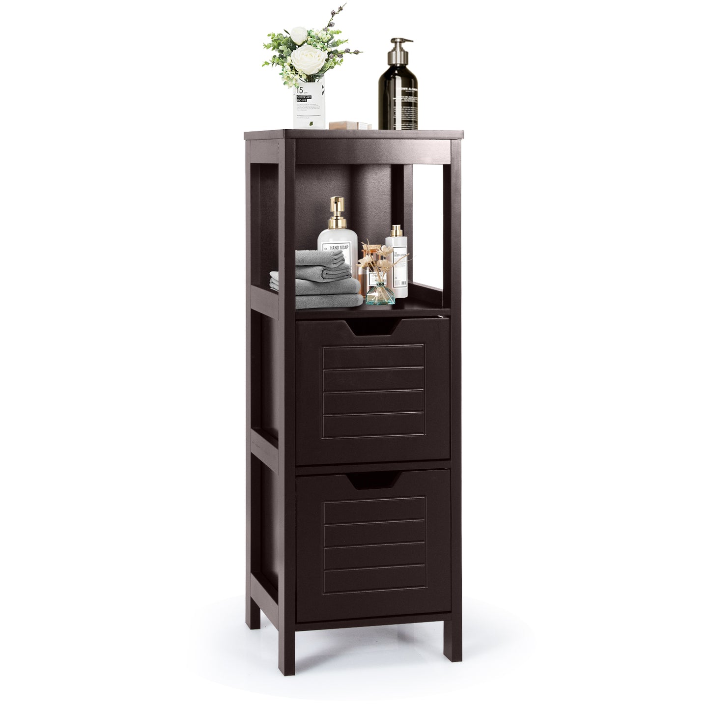 Elegant Wooden Bathroom Floor Cabinet with Multifunctional Storage & Organizer