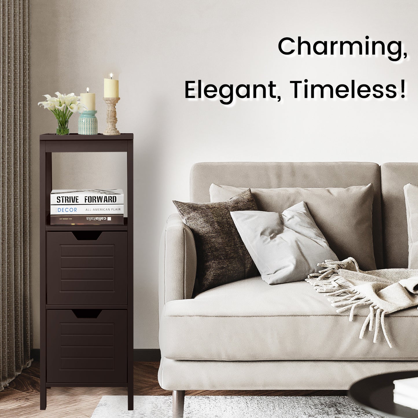 Elegant Wooden Bathroom Floor Cabinet with Multifunctional Storage & Organizer