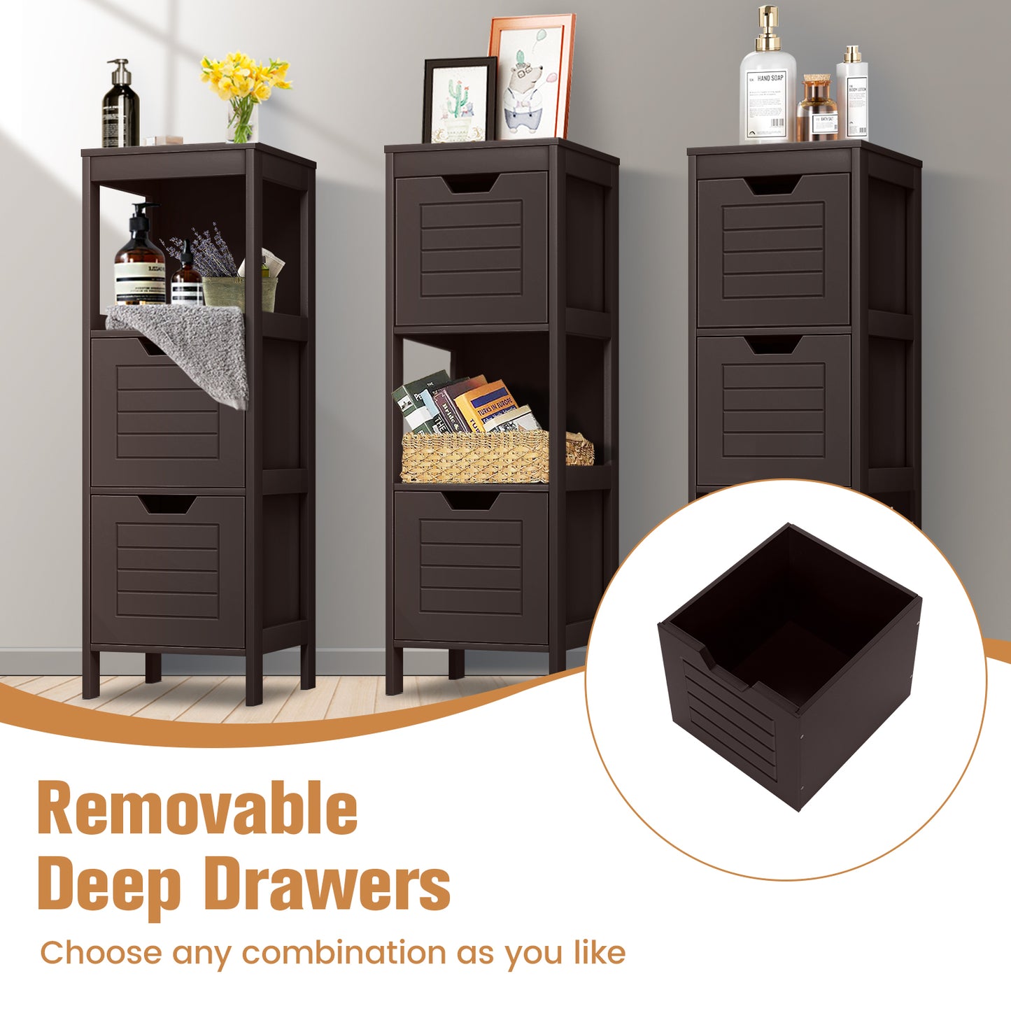 Elegant Wooden Bathroom Floor Cabinet with Multifunctional Storage & Organizer
