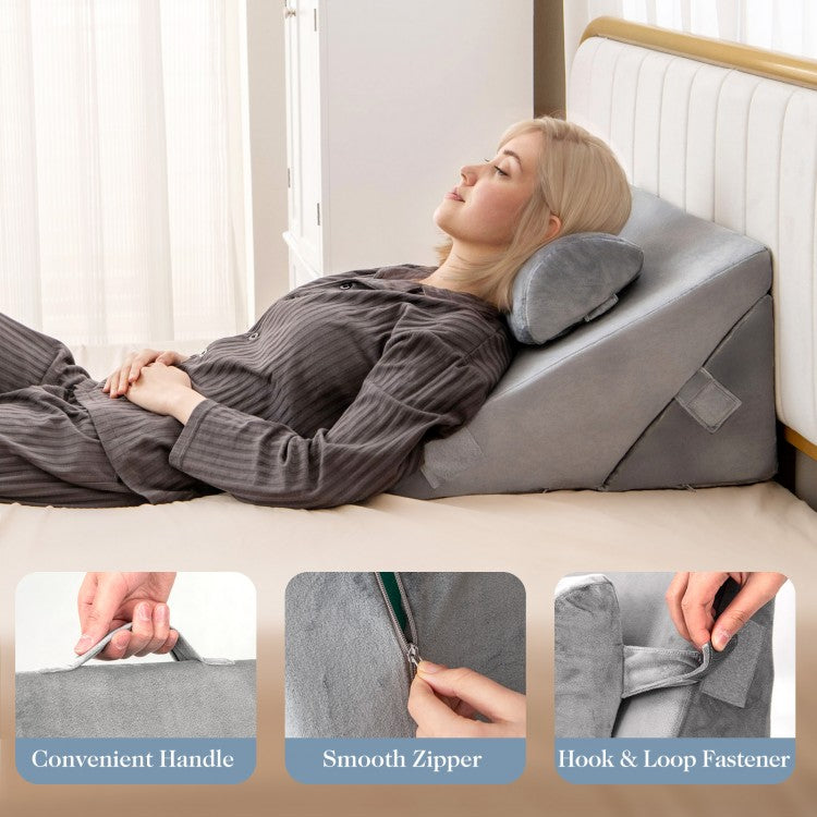 3 Piece Adjustable Bed Wedge Pillow Set with Air Memory Foam for Ultimate Comfort - Grey