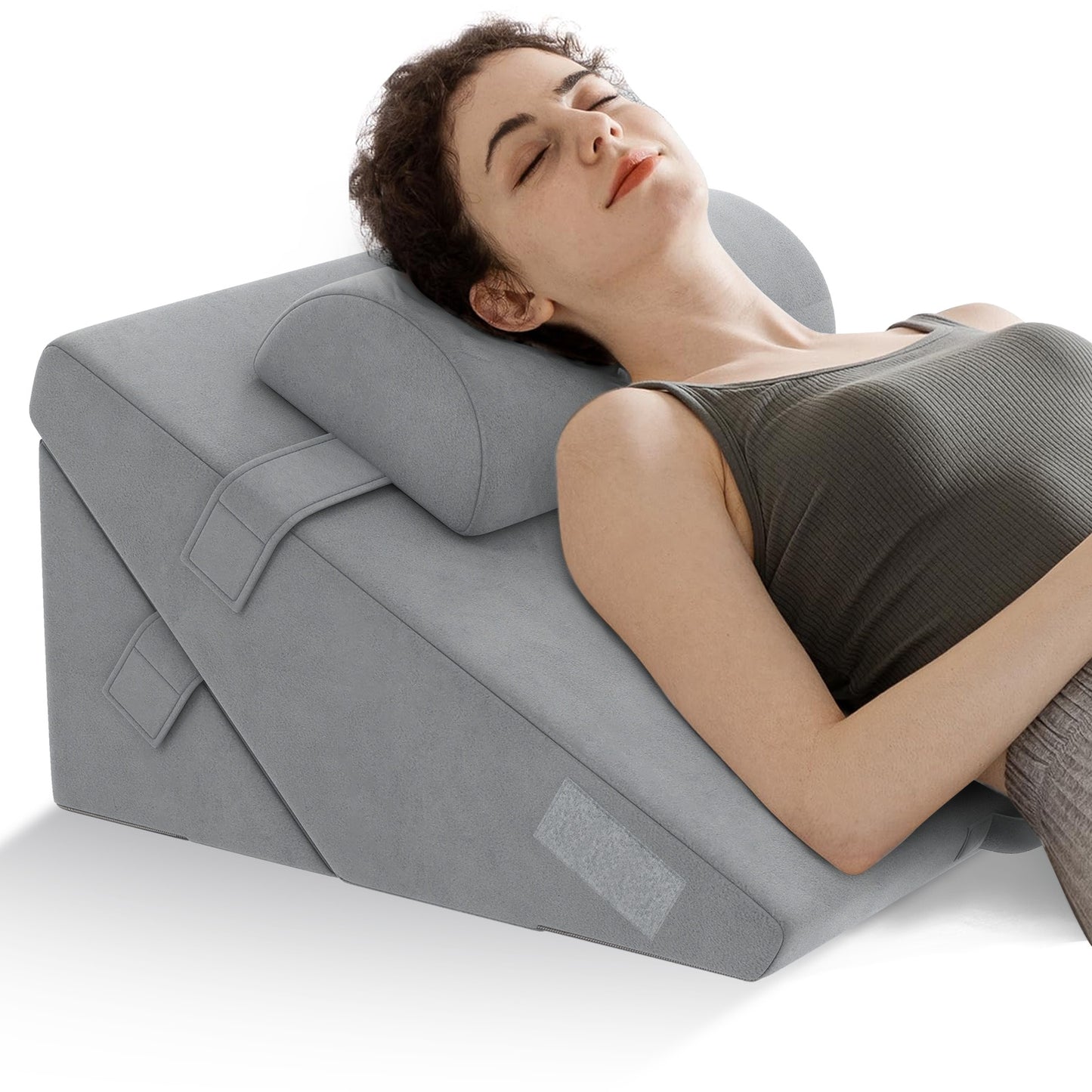 3 Piece Adjustable Bed Wedge Pillow Set with Air Memory Foam for Ultimate Comfort - Grey