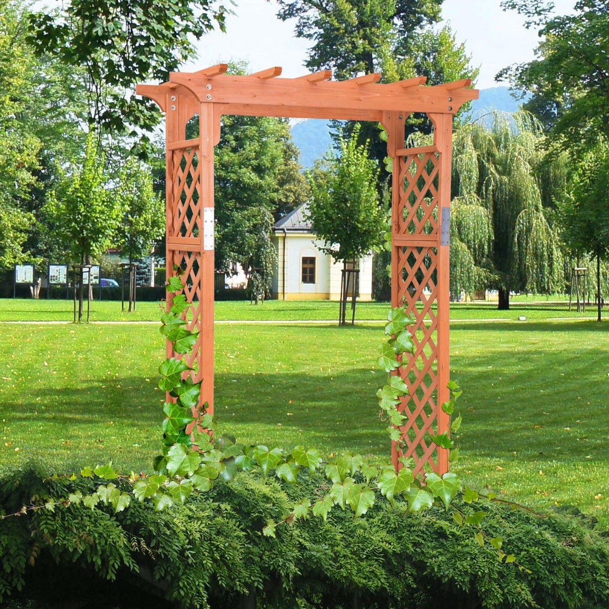 Elegant 7 Foot Wooden Garden Arbor Arch for Climbing Plants and Vines