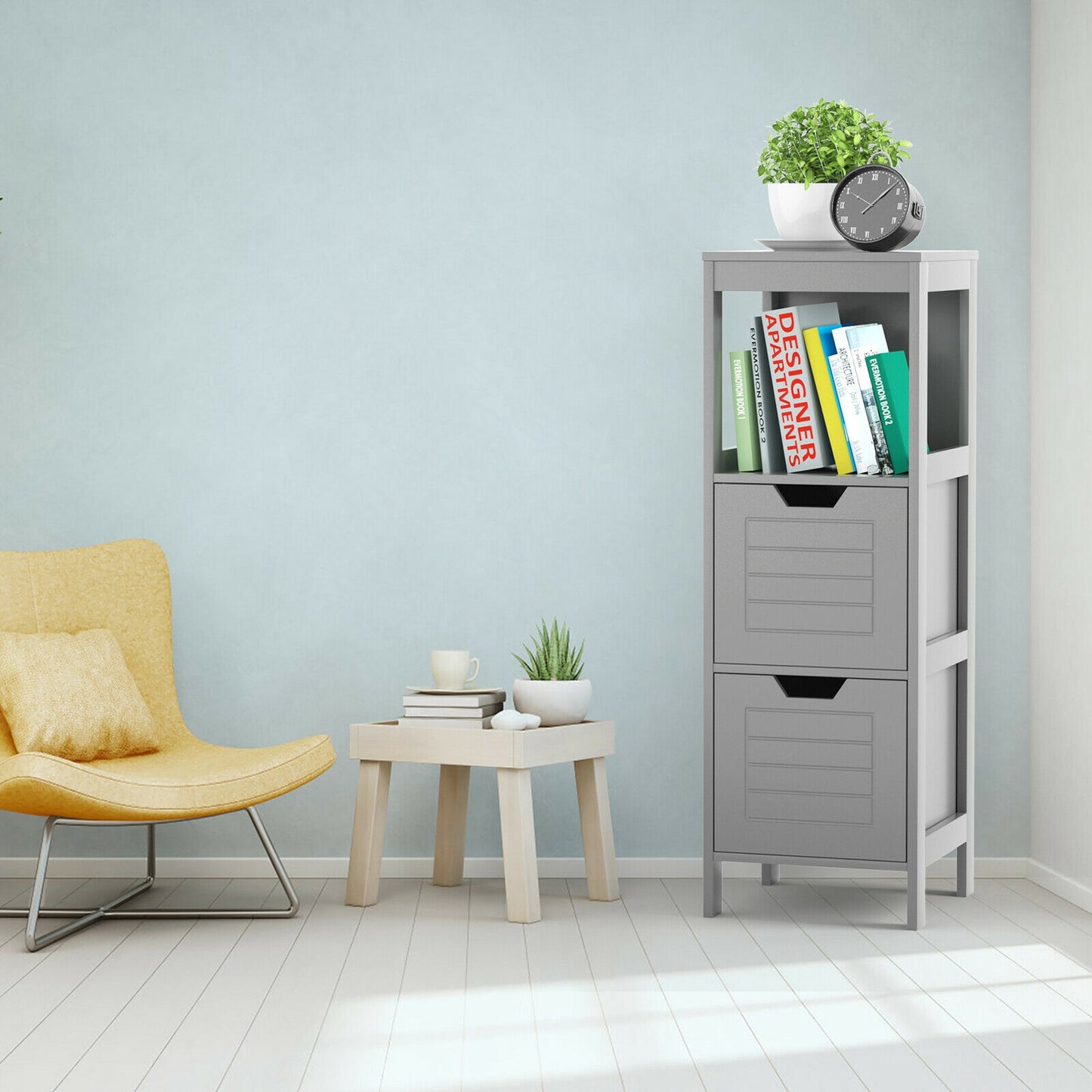 Elegant Wooden Bathroom Floor Cabinet with Multifunctional Storage & Organizer