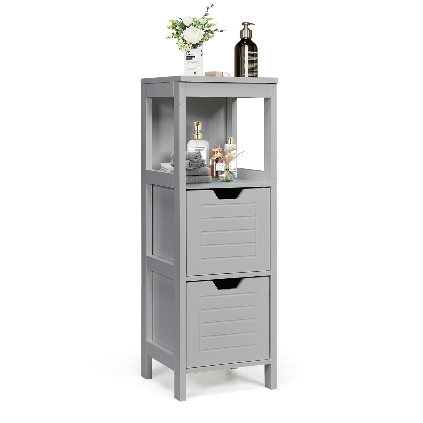Elegant Wooden Bathroom Floor Cabinet with Multifunctional Storage & Organizer