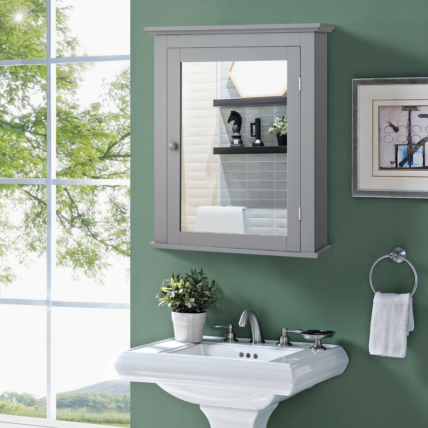 Wall-Mounted Bathroom Mirror Cabinet with Adjustable Shelves