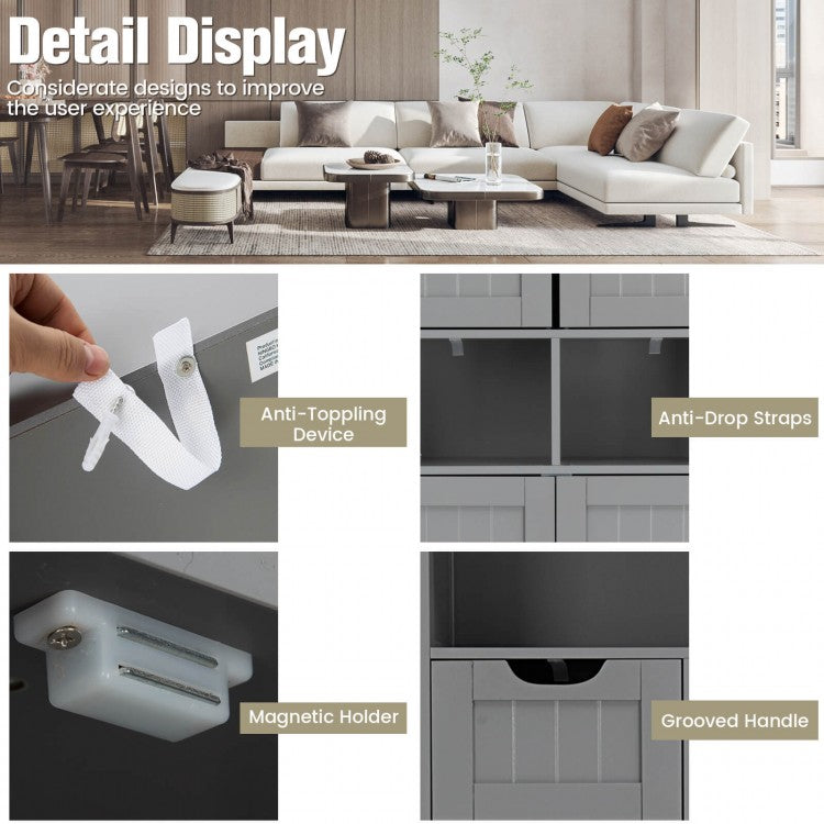 Adjustable Storage Bathroom Side Cabinet with Magnetic Doors