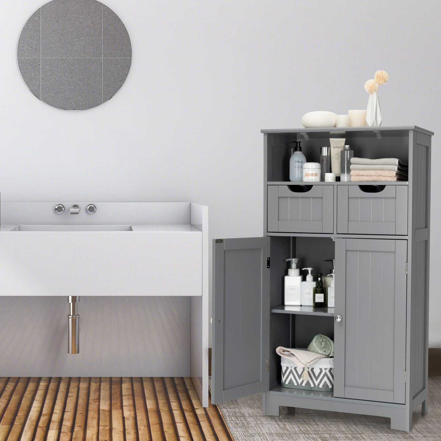 Adjustable Storage Bathroom Side Cabinet with Magnetic Doors