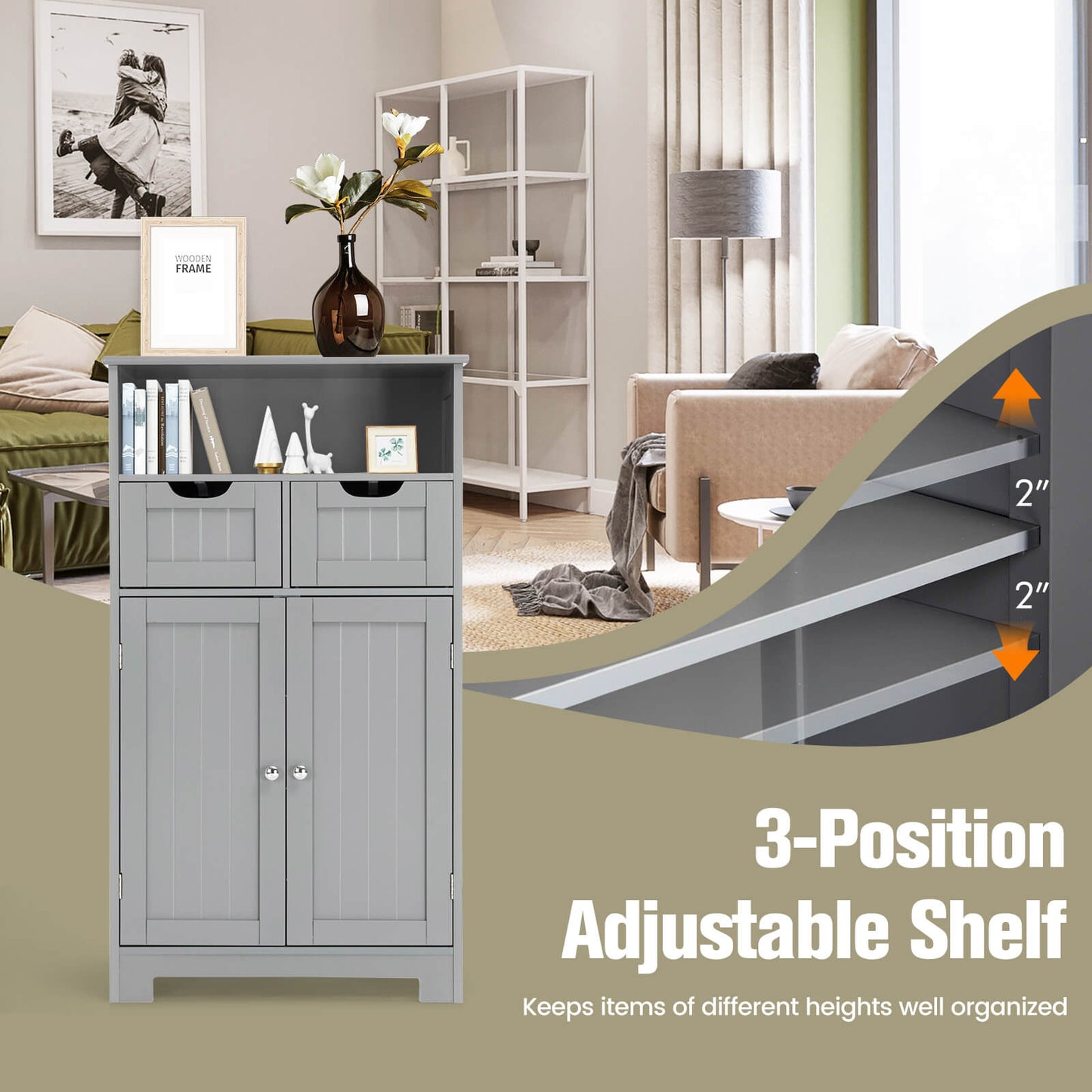Adjustable Storage Bathroom Side Cabinet with Magnetic Doors