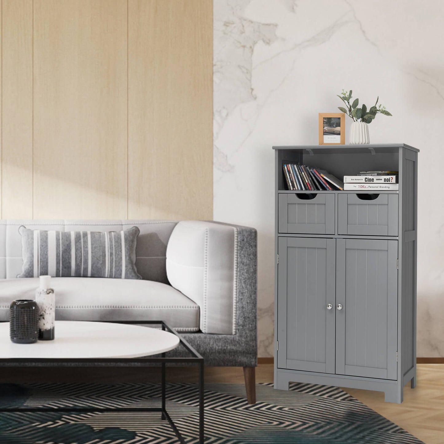 Adjustable Storage Bathroom Side Cabinet with Magnetic Doors
