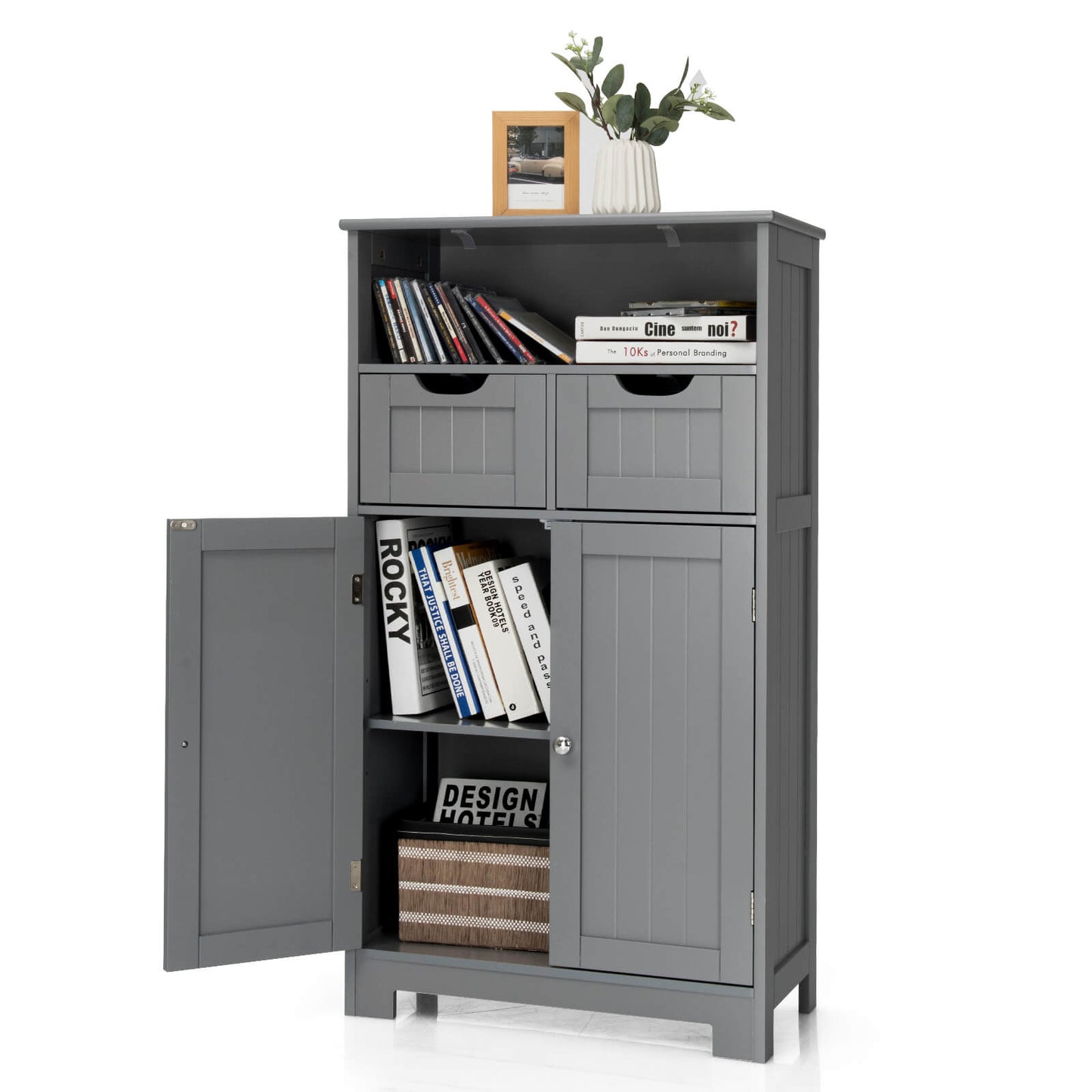 Adjustable Storage Bathroom Side Cabinet with Magnetic Doors