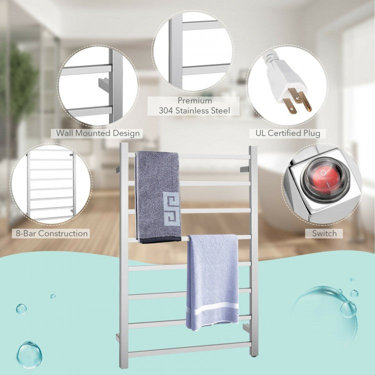 145W Wall Mounted Electric Towel Warmer Rack with 8 Bars