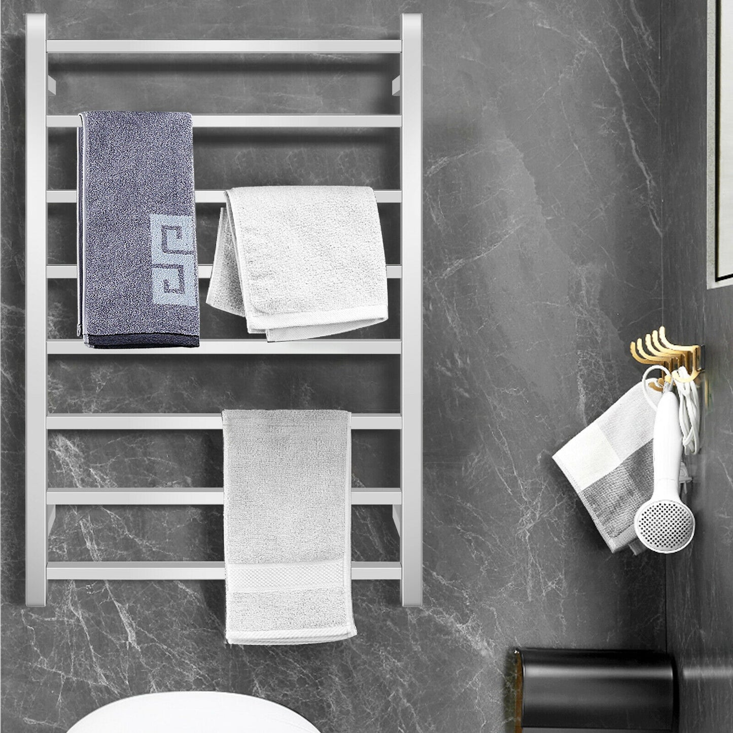 145W Wall Mounted Electric Towel Warmer Rack with 8 Bars