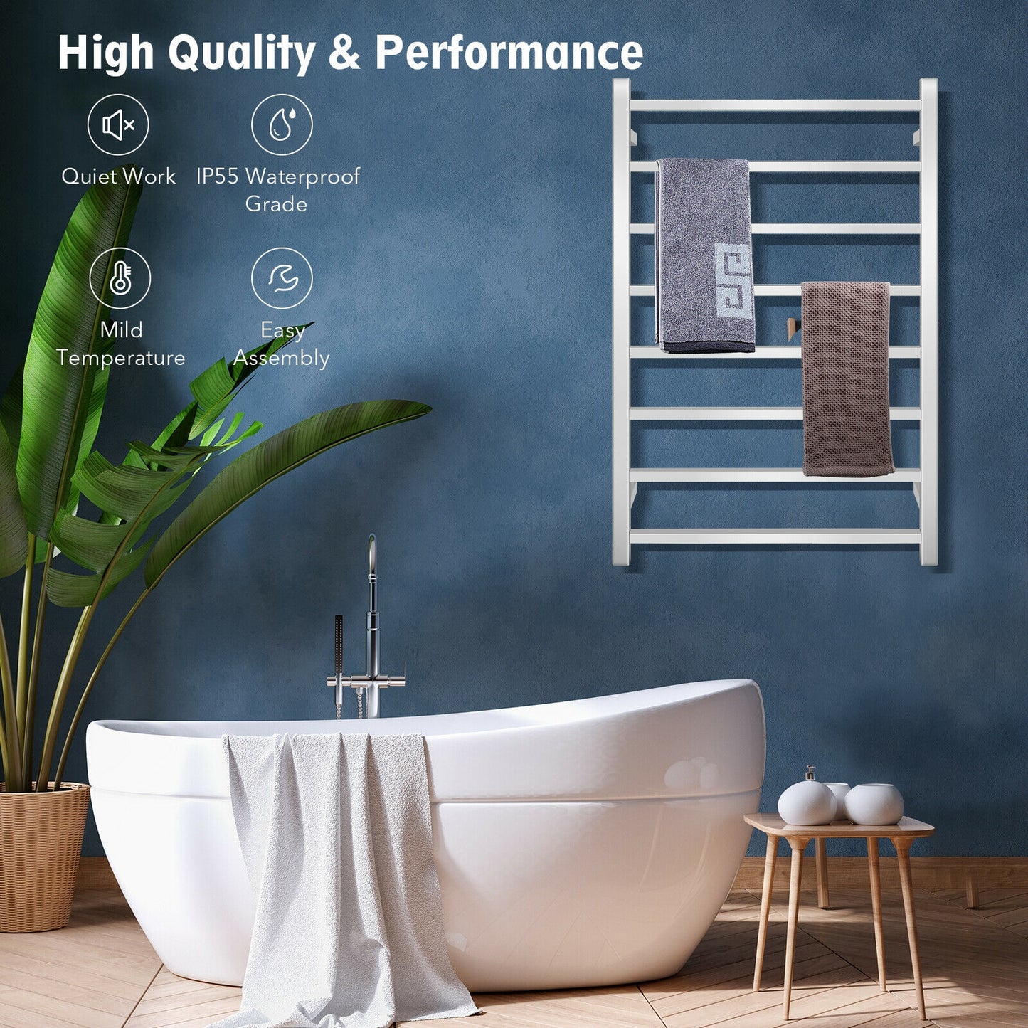 145W Wall Mounted Electric Towel Warmer Rack with 8 Bars