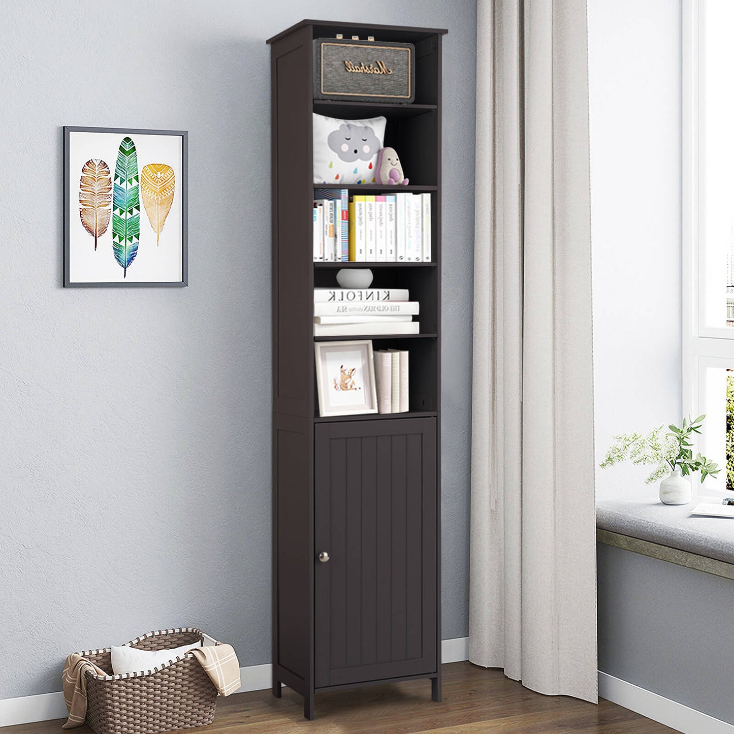 72 Inch Freestanding Tall Storage Cabinet with Adjustable Shelves & Cupboard